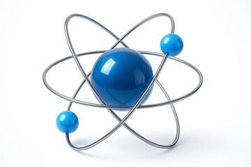 3D atomic model with blue atoms and orbiting electrons