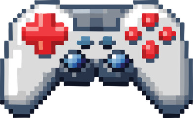 Obraz premium Pixel Art Arcade Joystick Subject with Red Button Blocks, Diagonal Shadow, and Front Angle