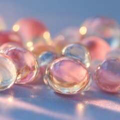 Close-up of translucent, pastel-colored spheres
