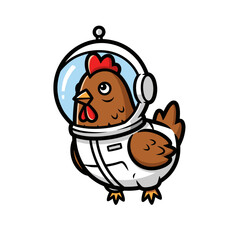 Funny Cartoon Chicken Character in Astronaut Space Suit