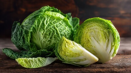 Fresh Green Savoy Cabbage Vegetable Close Up Photo for Food Blog Recipe Website Healthy Organic Ingredient