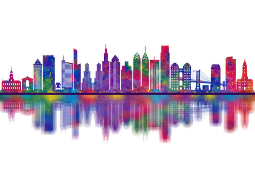Philadelphia Pennsylvania Skyline. Cityscape Skyscraper Buildings Landscape City Downtown Abstract Landmarks Travel Background Modern Art