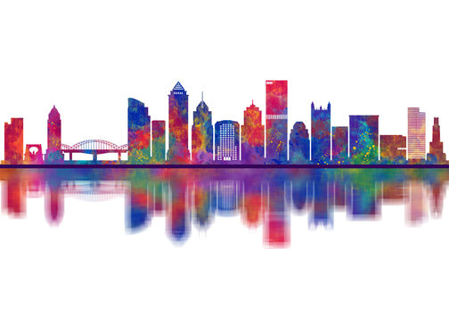 Pittsburgh Pennsylvania Skyline. Cityscape Skyscraper Buildings Landscape City Downtown Abstract Landmarks Travel Background Modern Art