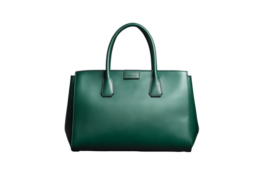 Emerald green leather handbag with top handles isolated on a transparent background accessory