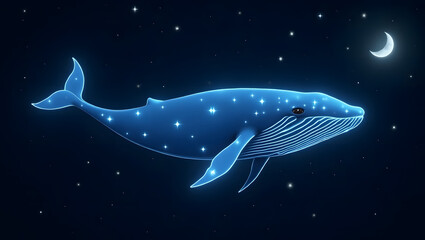 Glowing Blue Whale Constellation in a Dark Background