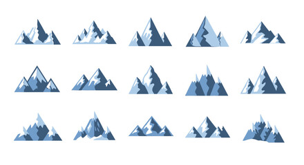 Fototapeta premium Cartoon Mountain Range Set with Snow-Capped Peaks in Blue Tones