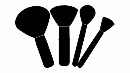 Silhouette depiction of a set of four makeup brushes with varying shapes and sizes on a white background | editable eps vectors