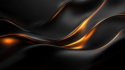 Fototapeta premium Abstract fluid sculpture with bronze-textured waves on cosmic black, smooth orange-lit curves in ultra-detailed futuristic rendering for industrial design, tech branding, and metaverse visuals.