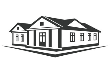 Low Angle Facade of Minimalist Style House Isolated on White Background Icon