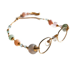 Beaded glasses chain with multi-color pastel stones for a playful look [Transparent Background PNG].