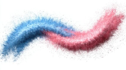 Fototapeta premium Abstract swirls of blue and pink powder creating a dynamic motion effect against a white background