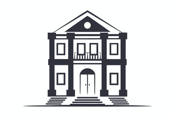 Isolated Mansion with Pillared Entrance on White Backdrop