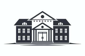 Silhouette Style of a Building with Columns on White Background