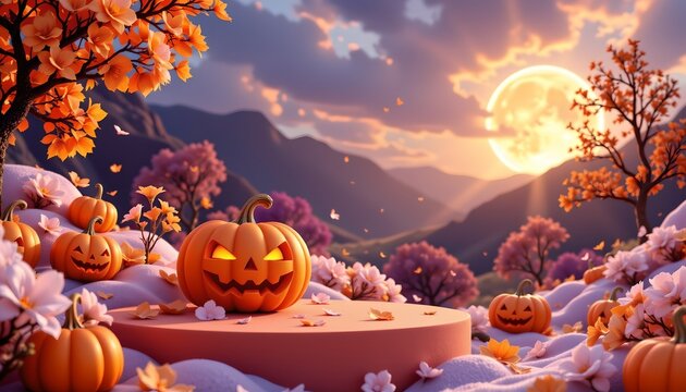An enchanting Halloween themed autumnal forest scene.
