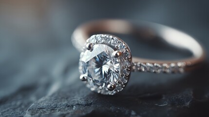 Close-up view of a diamond engagement ring.