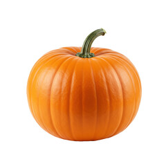 A single, perfectly formed, ripe, neon orange pumpkin with a green stem and smooth skin on a transparent background in a shadowless professional studio setting, concept of natural perfection and