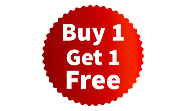 Buy 1 Get 1 Free Red Authentic sticker design, stamp, labels on vector web shopping stickers isolated on PNG or Transparent Background