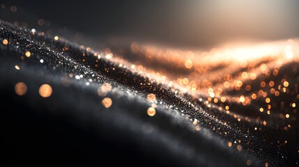 Abstract design of shimmering particles with warm light.