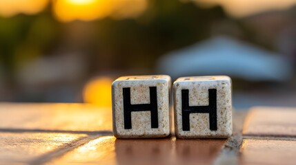 Two letter blocks spelling out the word HH.