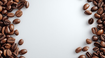 banner with a soft white background, a few roasted coffee beans artistically scattered on the left and right sides only, clean empty center for text