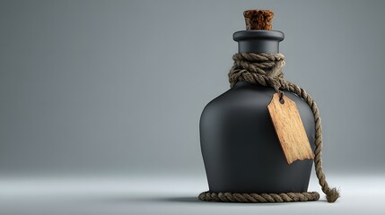 Dark, vintage-style bottle with aged rope and tag.