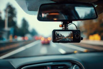 Dashboard dashcam records highway scene