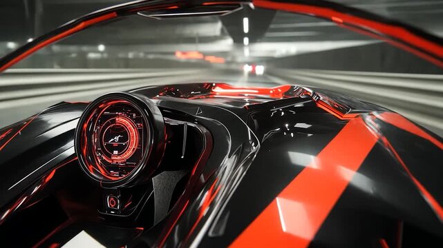 Futuristic car interior and exterior in a tunnel