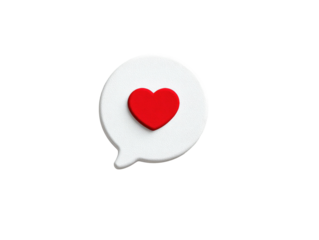 A white speech bubble with a red heart inside