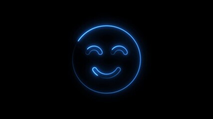 Glowing neon smiley face animation looping on black background for design projects - Powered by Adobe