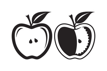 Two Stylized Apple Fruit Halves Design with Seeds Isolated on White Background