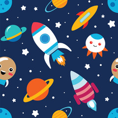 seamless pattern with space rocket