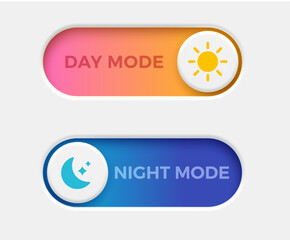 On and Off toggleA modern UI switch design showing day mode with a sun icon and night mode with a moon icon. Colorful toggle elements representing light and dark themes for web or app interfaces.
