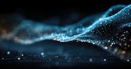 Abstract swirling particles in dark blue and gold