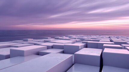 Obraz premium Abstract geometric shapes on a shoreline at sunset.