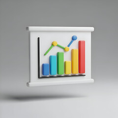 Colorful 3D Business Growth Chart Icon with Line Graph and Bars

