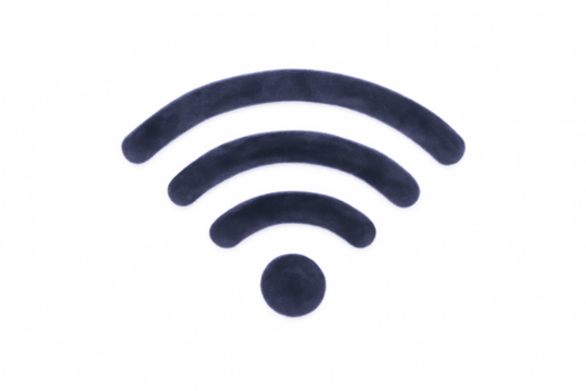 Translucent dark blue wifi icon signaling wireless network connection against clear background