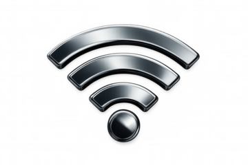 Chrome wireless network icon showing digital connectivity, symbolizing global internet access against transparent backdrop