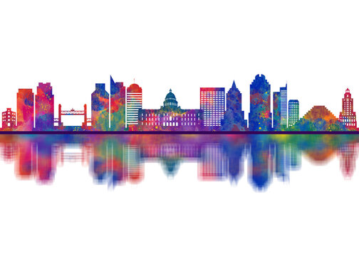 Sacramento California Skyline. Cityscape Skyscraper Buildings Landscape City Downtown Abstract Landmarks Travel Background Modern Art