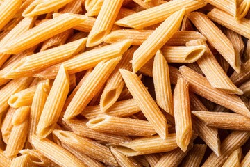 Close-up of a large pile of whole wheat penne pasta