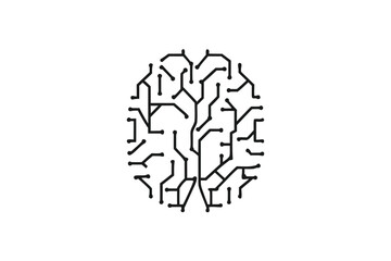 Minimalistic Circuit Brain Tech Theme on White Background