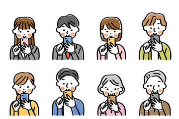 スマートフォンを操作する人物のイラストセット