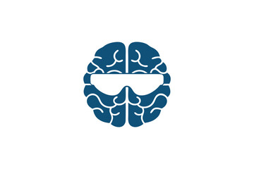 Minimalist brain with sunglasses illustrates mental clarity and intellectual vision in a solid blue tone