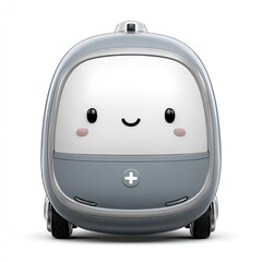 Cute, gray, cartoon-style medical vehicle