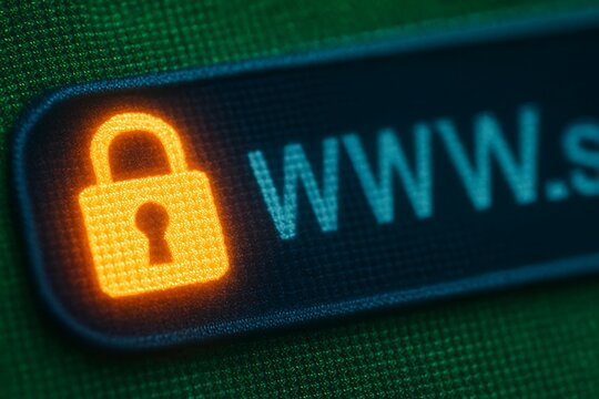 digital lock icon and www in a browser address bar