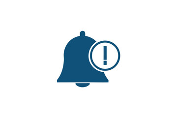 Navy bell icon displays attention with exclamation point over a white background