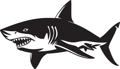 Obraz premium A black and white illustration of a shark swimming in the ocean.