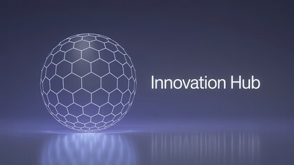 Innovation Hub Visualization: A modern and sleek digital depiction showcasing a conceptual 'Innovation Hub' symbolized by a geometric sphere with a futuristic glow.