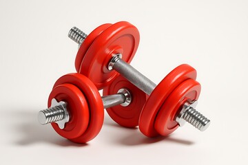 Naklejka premium Red fitness dumbbells with chrome handle, ideal for weightlifting and workout routines