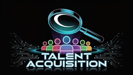 Fototapeta premium Talent Acquisition Visualization: A graphic representation showcasing talent acquisition concept with a magnifying glass, symbolizing focus and recruitment.