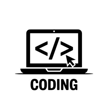 Coding symbols displayed on laptop screen with a cursor indicating active programming task in a modern workspace